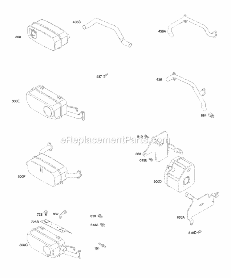 Exhaust System Diagram and Parts List for 295447-0142-E1  Briggs and Stratton Engine